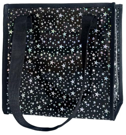 TotePrint Bolsa de transporte de PVC con diseño de estrellas, bolsa de compras impermeable con cremallera, bolsa de playa transparente, unisex, tamaño mediano 26 x 25 x 10 cm