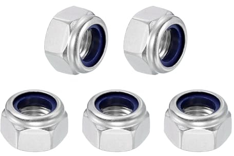 sourcing map 5 Stück M16 x 2 mm Nylon-Einsatz-Kontermuttern, 316 Edelstahl, selbstsichernde Grobgewinde, Sechskantmuttern für Möbel, Elektronik, Maschinen, Heimwerker
