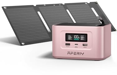 AFERIY 99.2Wh/31000mAh Portable Power Station, 100W Solar Generator with 30W Mini Solar Panel, LiFePO4 Battery USB/Type C Outlet, Built in Extension Cable for Outdoor Travel and Business Trips