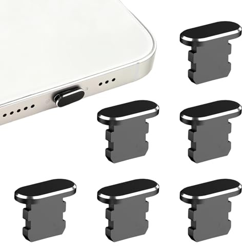 Lethra 6PCS Anti Dust Plugs, Metal Charging Port Covers, Dustproof Stopper Protector Caps Compatible with iPhone 7, 8, X, Xs, Xr, 11, 12, 13, 14, Pro, Max, Plus, Charger Port Cover Black Accessories