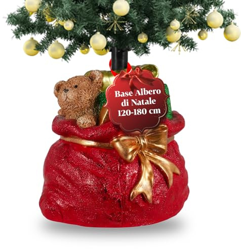 Avilia – Base Albero di Natale 120-180 cm con Design Sacco di Regali Dipinto a Mano, Ø Aggancio 3,7xH9,5 cm, Supporto Decorativo Robusto e Resistente per Atmosfera Festiva