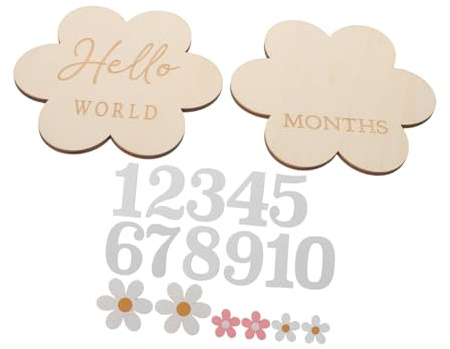 minkissy Wooden Baby Milestone Cards for Newborn Monthly Growth Tracking with Flower Shape, Warm and Elegant Design Photo Props for Family Sharing and Baby Keepsake