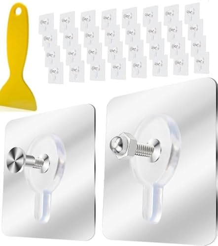 Culinavog 40 Stück Bilderhaken Selbstklebend,bilderrahmen aufhänger ohne bohren,klebehaken extra stark bilder,Transparent klebeschrauben mit Plastikspachtel für Bilder,Poster,Fotos,Dekorative Gemälde