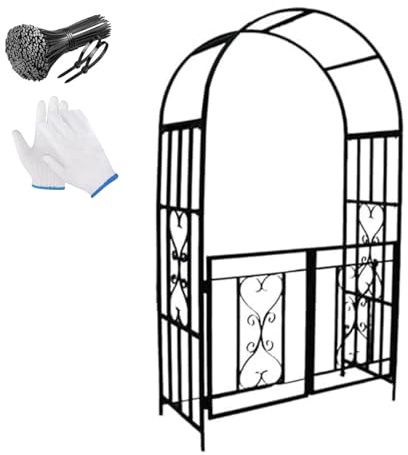 Ukkajovlex Gartenbogen 52x114x210 cm Rosenbogen Mit Tür, Gartenlaube Aus Metall, Gartenbogen Mit Tor, Außenbogen Rankhilfe Garten Rosenbogen Verzinkt Mit Tür(Black)