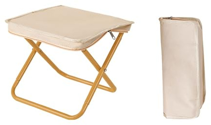 Tragbarer Klapphocker, leichte Aluminiumlegierung mit Sitz aus Oxford-Gewebe, kompakter Reise-Campingstuhl mit Aufbewahrungstasche für Outdoor-Wandern, Angeln und Picknick, Beige