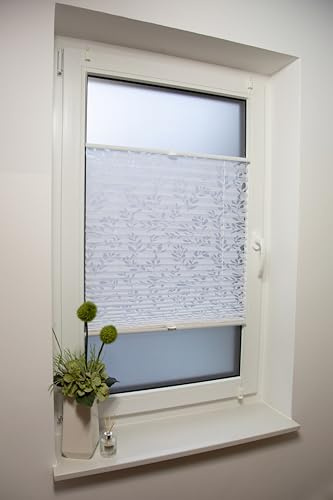 Klemmfix Plissee mit Ausbrenner-Stoff Toronto, ohne Bohren oder Schrauben, inkl. Klemmträger Breite: 80 cm/Länge: 130 cm, Farbe: weiß