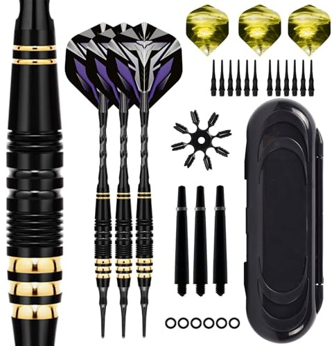 Dartpfeile mit Kunststoffspitze, 3 Stück Profi Softdarts Set für Elektronische Dartscheibe, Dart Zubehör mit Softdart Spitzen und Aufbewahrungsbox