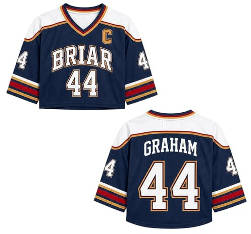 Maillot Grahams 44 Imprimé Col V Crop Tops Uniforme de Hockey sur Glace Casual Manches Courtes Sport Maillot de Hockey Training Clothing
