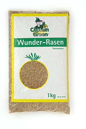 Captain Green 1KG Rasensamen Wunder-Rasen, schnellkeimend / schnell wachsender Rasen Samen nach Deutscher Saatgutverordnung, Grassamen Rasen Saatgut zur Rasen Reparatur
