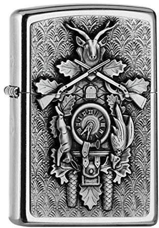 Zippo – Sturmfeuerzeug, Kuckucksuhr, Emblem Attached, Street Chrome, nachfüllbar, in hochwertiger Geschenkbox