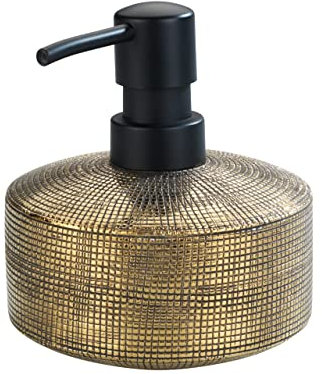 WENKO Seifenspender Mod. Rivara, nachfüllbarer Seifendosierer für Flüssigseife und Lotion aus hochwertiger Keramik, Spülmittelspender für die Küche, handbemalt, Ø 10,5 x 12 cm, Füllmenge 400 ml, Gold