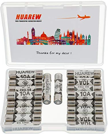 HUAREW 20 fusibili a tubo in ceramica BS1362, 10 A, 240 V, 6,3 x 25 mm