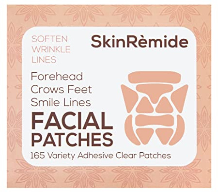 Gesichtspflaster zur Glättung von Linien & Falten, Skinremide Anti-Falten 165 transparente Klebepflaster. Verschiedene Formen für Stirnfalten, Lächelfalten, Krähenfußlinien & -falten. Stoppt