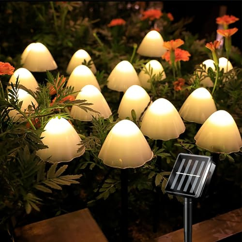 ZVO Catena Luminosa Esterno, 12 LED Luci a Stringa da Giardino all'aperto Solare, 8 Modalità Lampada Fungo Decorativa Impermeabile Illuminazione per Giardino Festa Natale Decorazione(Bianco Caldo)