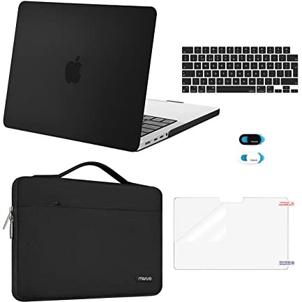 MOSISO Kompatibel mit MacBook Pro 14 Zoll Hülle 2025-2021 M5 M4 M3 M2 M1 A3112 A3434 A3185/3401 A2918/2992/2779/2442, Hartschale&Laptoptasche&Tastaturschutz&Displayschutz&Webcam Cover, Schwarz