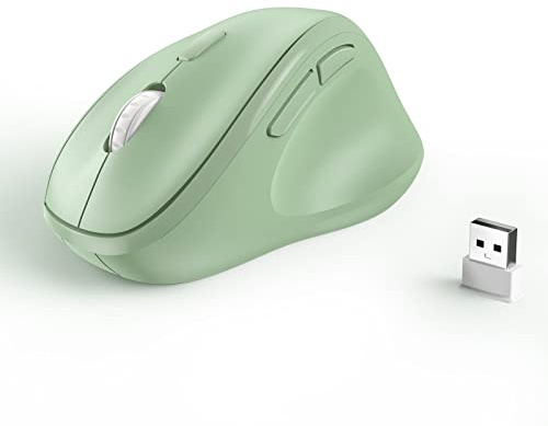 Ergonomisk trådlös mus med USB-mottagare för PC-dator, bärbar dator och stationär dator, Ergo-mus med tysta klick, cirka 16 månaders batteritid, upp till 1 600 DPI och 1 AA-batteri driven, grön