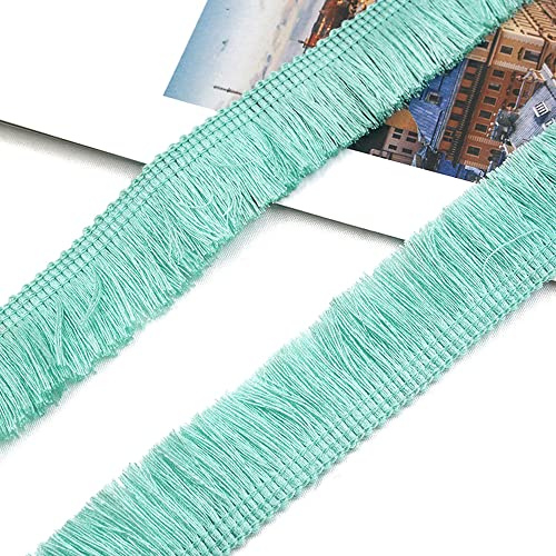 Duories 10 Metros,2,5 cm,Borla de Flecos,Cinta de Flecos,Banda Decorativa,Flecos de Baile,Accesorios de Costura,para Ropa,Disfraces,Manualidades,Cortinas,Mantel,Camino de Mesa,decoración,Azul y Verde