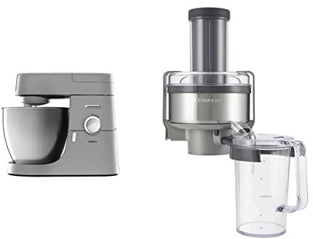Kenwood Chef Elite Robot pâtissier, argenté Mélangeur + Mixeur + Hachoir 6.7 gris & AT641A Centrifugeuse Métal/Tamis Métal pour robot Chef et Major