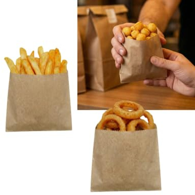 100 Sacchetti di carta kraft per patatine fritte/Sacchetto di carta kraft anti-grasse/Sacchetto di carta kraft per snack/Sacchetti kraft da 12 cm x 12 cm, perfetti per servire i tuoi prodotti