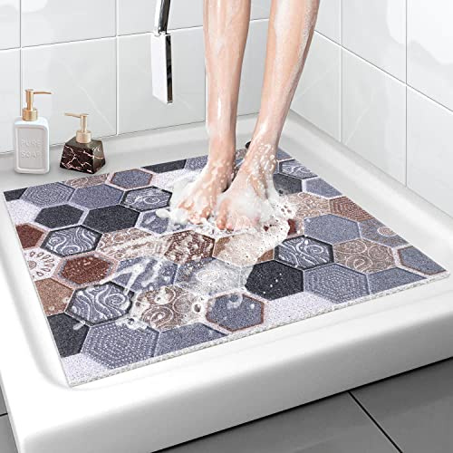 Sicherheits Duschmatte rutschfest, 60 * 60cm, Weich Komfort Badematte mit Ablauflöchern, PVC-Luffa Massage Duschmatten für Nassbereiche, Schnell trocknend