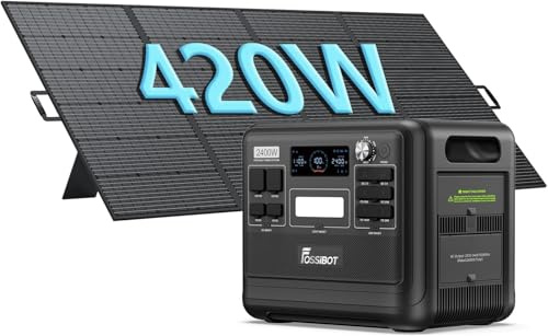 FOSSiBOT F2400 bärbar elektrisk generator solpanel 420 W, 2048Wh LiFePO4 UPS solcellsgenerator, 3 AC-utgång 2400W (4800W topp), 1 100 W snabbladdning power station camping, resor grön