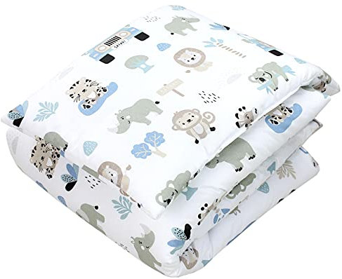TupTam Set di Piumone Fantasia per Bambini Tutte le Stagioni Cuscino Piatto 2 pz., Zoo Blu, 135x100 cm