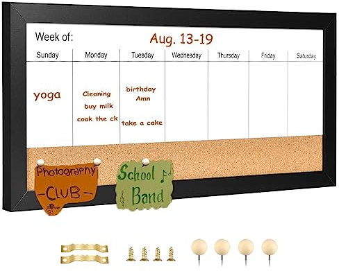 Umtiti Magnetisches Whiteboard und Korktafel, wöchentlich trocken abwischbar, schwarzer Holzrahmen, magnetische Oberfläche, Whiteboard für Home Office und Wanddekoration (ZHZL-2040BK)