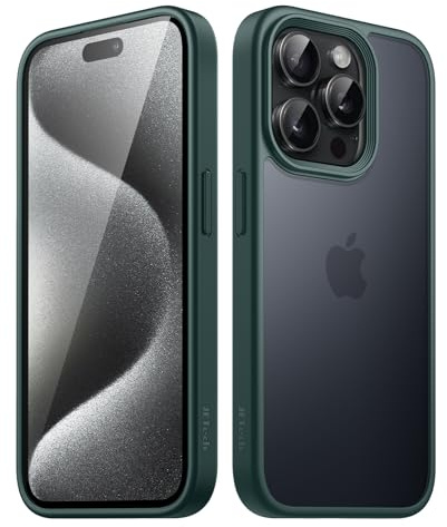JETech Matt Hülle für iPhone 15 Pro 6,1 Zoll, Stoßfest Militärstandard FallSchutz Handyhülle, Mattierte Rückseite Schutzhülle, Anti-Fingerabdruck (Dunkelgrün)