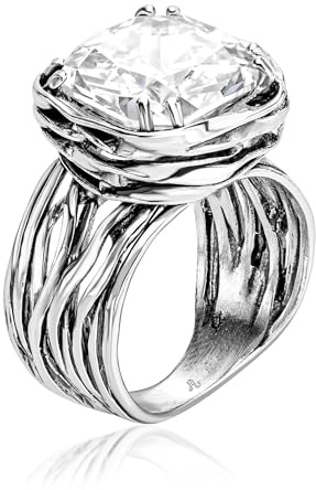 JEAN RACHEL JEWELRY Bague Enveloppante en Argent Sterling 925 - Design Vintage avec Zirconium Cubique Taille Coussin - Bijou Artisanal Fait Main, Hypoallergénique, 7, Cristal
