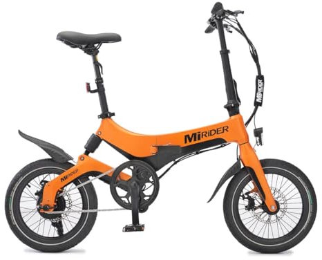 MiRiDER 16 Folding Electric Bike Lightweight Magnesium Alloy Foldable Commuter eBike - 36V 7Ah Removable & Lockable Integrated Battery (Single Speed, Ember Orange)