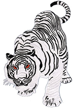 Tiger Weiß Groß Aufnäher zum aufbügeln oder aufnähen Bügelbild Aufbügler für Kleidung gestickter Bügelflicken Applikation Patch Größe 9,7 x 15,2 cm