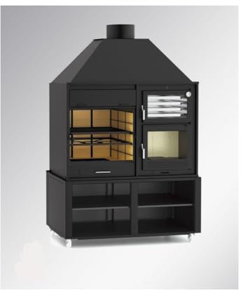FM CALEFACCIÓN BARBACOA HORNO MODELO FUSIÓN 160 DE ACERO INOXIDABLE Y ACERO NEGRO CON SISTEMA DE VENTILACIÓN, RESISTENTE AL CALOR Y SOPORTE REGULABLE PARA PAELLERA