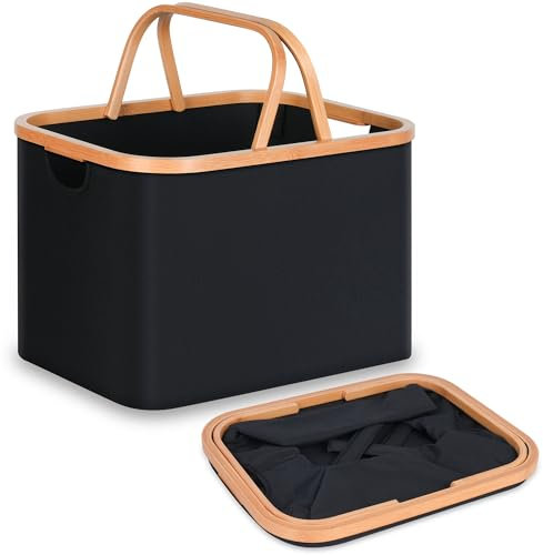 efluky Panier à Linge, Panier à Vêtements Sales avec Poignées pour Buanderie et Chambre à Coucher, Panier de Rangement Polyvalent et Petit Panier à Linge pour Petit Espace, 43L (Noir)