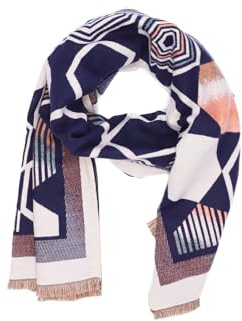 QUEEN HELENA SC204 Winterschal aus weichem Stola mit lässigem Muster für Damen, blau, Einheitsgröße