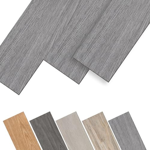Jnglgo Rivestimento autoadesivo per pavimenti, in PVC, effetto legno, impermeabile, antiscivolo, 91,44 x 15,24 x 0,2 cm, 18 pezzi, 2,5 m², grigio