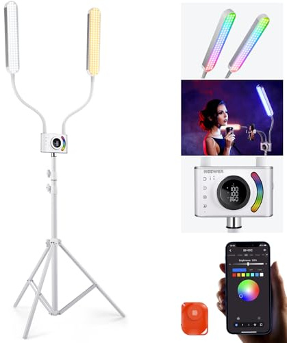 NEEWER Kit Luz Esteticista RGB Actualizado con App Control/Barra Táctil, Iluminación Video LED Doble Brazo con Soporte Móvil/Bolsa, 2500K-10000K Lámpara para Maquillaje Pestañas Cejas Tatuaje, BH40C