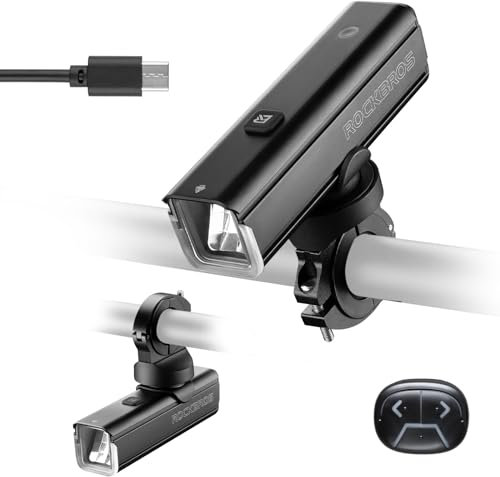 ROCKBROS USB Rechargeable Bike Front Light, 1500 Lumens Powerful LED Bicycle Lights IPX6 Waterproof Headlight with 5 Light Modes for Mountain and Road Cycling Safety