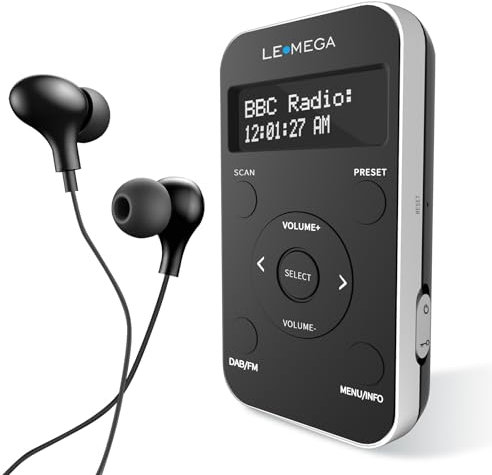 LEMEGA PR1L Pocket DAB Radio, FM Radio, Portable DAB+ Radio, Headphone Included, Rechargeable battery,20 Presets, LCD Display, Sports DAB Radio with Lockable Switch.Black/Silver