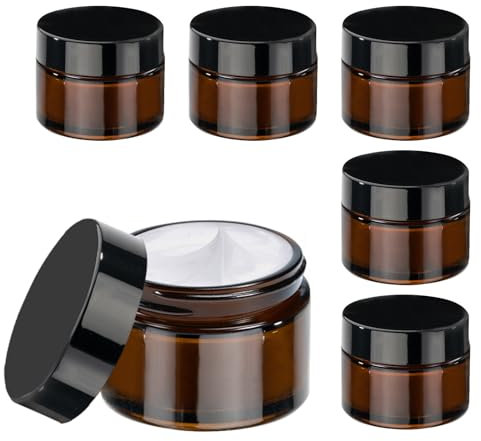 GAUATO 6 Stück Glastiegel 50ml, Cremedosen zum Befüllen Braunglas Cremetiegel Salbendosen Kosmetik Behälter, Creme Dose Gläser Leerdose mit Deckel und Liner für Kosmetik, Lotion, Cremes