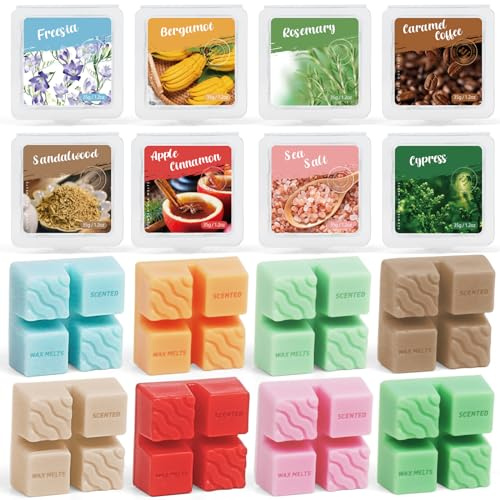 Duftwachs für Duftlampe, Sojawach Duftwürfel, Duftwachsschmelzen von Apfelzimt, Meersalz, Zypresse, Rosmarin, Sandelholz, Bergamotte, Freesie, Kaffee, Geschenk Set für Valentinstag, 8 Stück