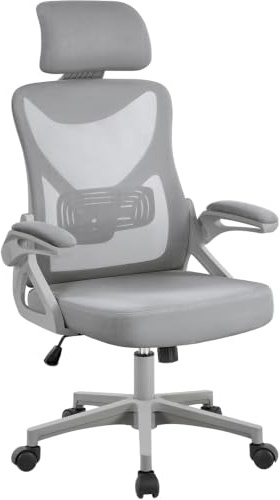 Yaheetech Silla de Oficina Ergonomica con Soporte Lumbar Silla Escritorio Reposabrazo Reposacabeza Ajustable Base Giratoria de 70 cm Transpirable Capacidad MAX 150KG Gris
