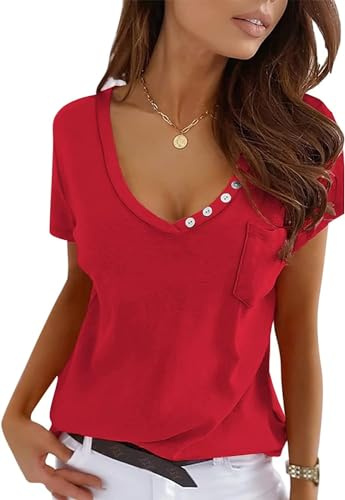 Imily Bela Maglietta da Donna a Maniche Corte con Scollo a V, Sexy, Estiva, a Tunica, Casual