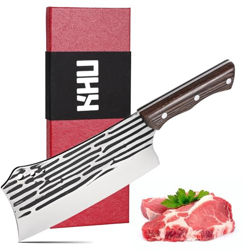 KHU Cuchillo de Chef 7.3 pulgadas Cuchillo de Carnicero Corta Huesos Cuchillo de Carne Cuchillo de Cocina Set Cuchillo de Picar, utensilios de cocina Caja de Regalo para Familia y Restaurante
