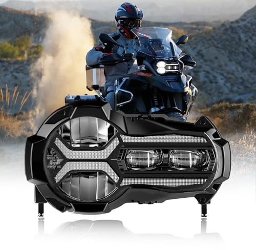 bamotoop Motorrad LED Scheinwerfer E Geprüft Mit Fern- und Abblendlicht Tagfahrlicht für BMW R1200 R1200GS K50 2014-2019 ADV K51 2014-2018(Die ursprünglichen Scheinwerfer waren Halogenscheinwerfer)