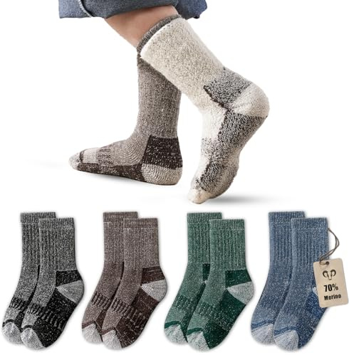 Vihir 4 Paires de Chaussettes en Laine Mérinos pour Enfants Garçons - Chaussettes de Sport en Laine Mérinos Chaudes pour l'Hiver Épaises pour le Ski, la Randonnée, la Marche 22-26, 26-29, 29-34, 34-37