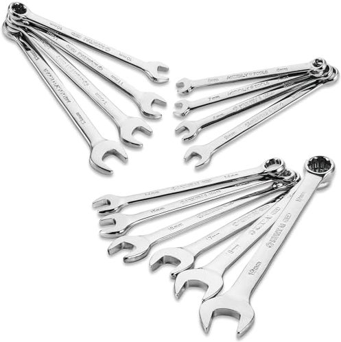 DAJAVE Ringschlüssel Set, Ringmaulschlüssel Satz 6-19 mm Maul-Ringschlüssel-Satz, Satz aus hochwertigem Chrom-Vanadium Stahl 14-tlg, Gabelringschlüssel Schraubenschlüssel Set, Rolltasche