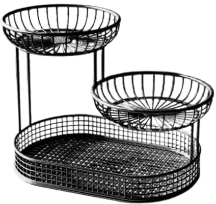 Fenteer Supporto per cesto di frutta in metallo a 3 livelli, supporto per cesto di stoccaggio in filo metallico, portafrutta creativo, L Black
