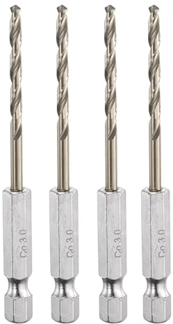 sourcing map 4pcs M35 High Speed Steel Cobalt Twist Drill Bit 3mm/0.04 Dia with Quick Change 1/4 Hex Shank Jobber Drill Bit for Metal, Steel, Copper, Aluminum, Zinc Alloy