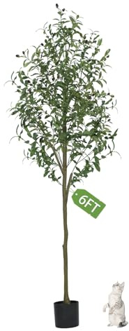 Olive Trees Artificial Indoor, Artificial Olive Tree 6FT Faux Olive Tree for Home Office Decor, Artificial Tree with Realistic Trunk, Branches, Leaves and Fruits, Fake Olive Tree for Gift