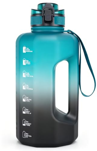 GEMFUL Botella de agua grande de 2.2 litros con asa, jarra de agua deportiva, sin BPA, para gimnasio, viajes, camping (verde/negro)